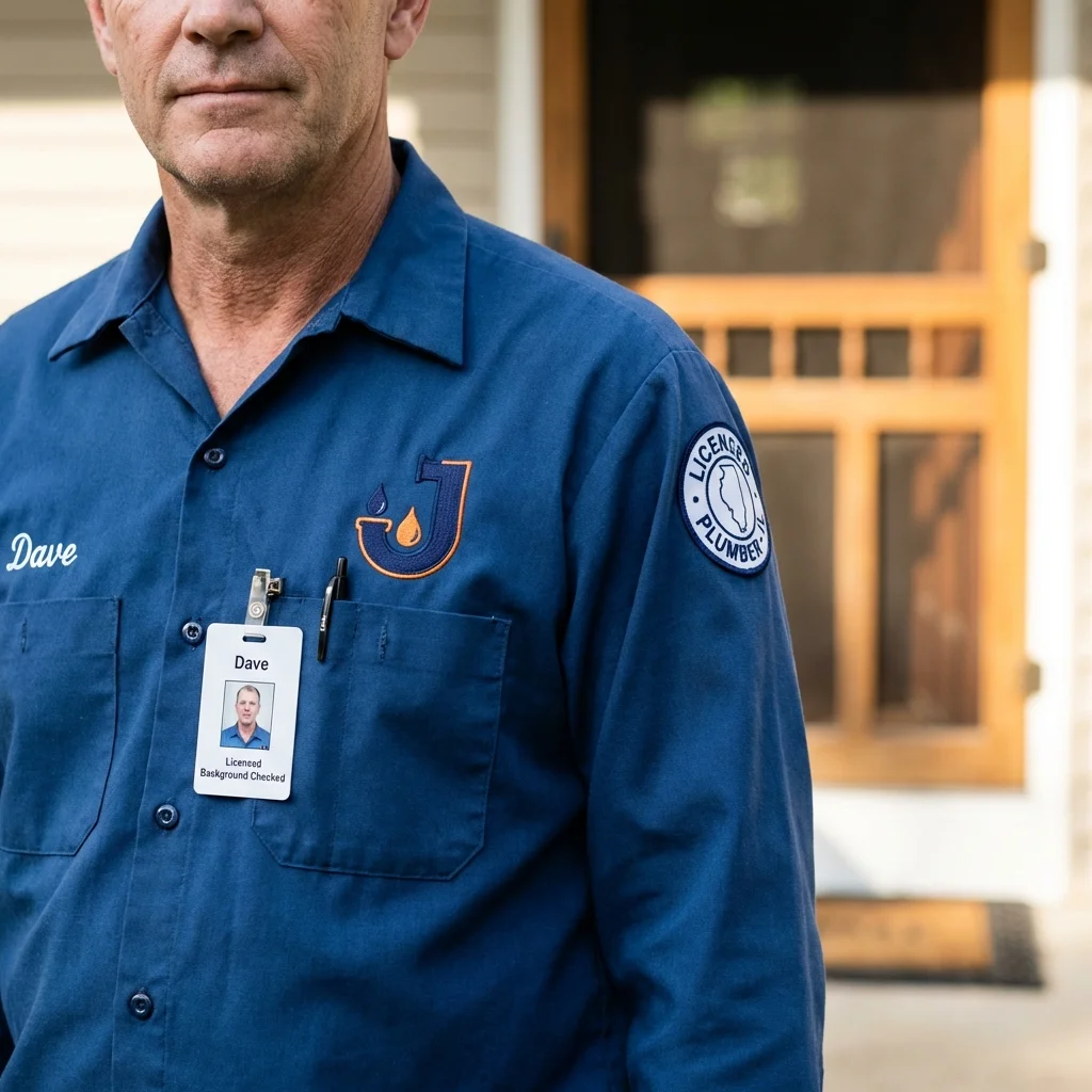 Licensed plumber showing ID badge in Holly Hill, SC