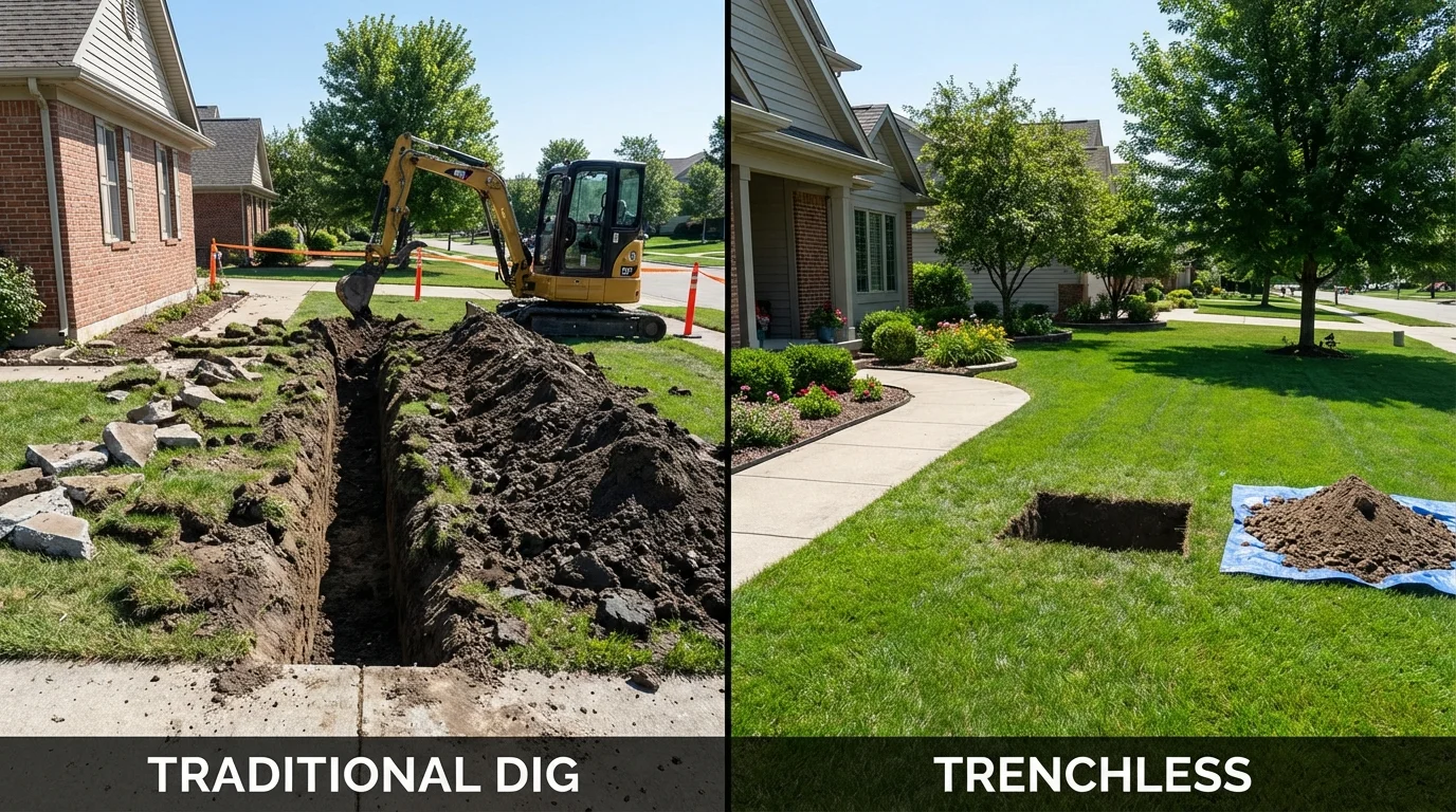Trenchless sewer repair with minimal yard damage versus traditional excavation in Holly Hill, SC